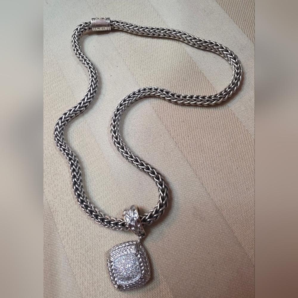 18K GAIL SCOTT GENUINE  DIAMOND STERLING SILVER 925 CHAIN & PENDANT 80.95 GR